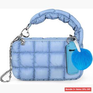 Quilted Puffer Wristlet Bag with Lipstick Holder and Pendant
